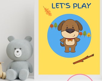 Dog Digital Print, Dog Printable Wall Art, Nursery Wall Art, Playful Dog Printable Poster