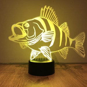 Perch LED lamp with remote control. RGB, Batteries, predatory fish, fish, gift.