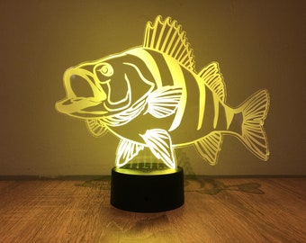 Baars LED lamp met afstandsbediening. RGB, Batterijen, roofvissen, vissen, cadeau.