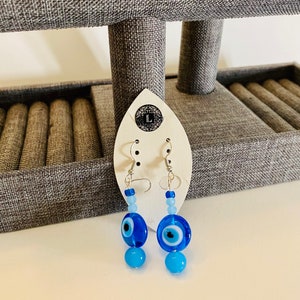Evil Eye Glass Bead Drop Earrings