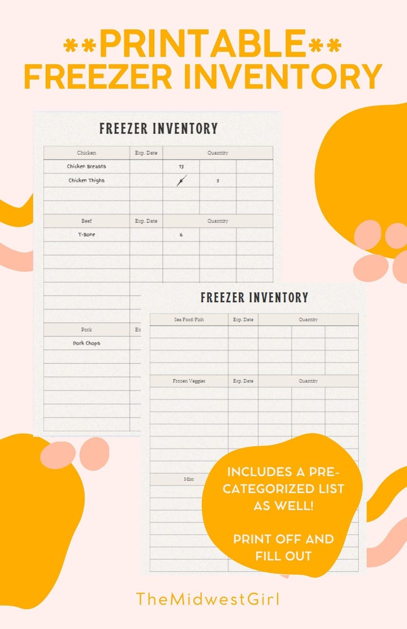 FREEZER INVENTORY TEMPLATE, Printable Template, Pantry, Pdf, Freezer - Etsy