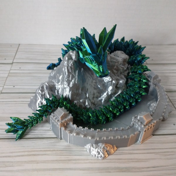 Crystal Dragon Display Stand Holder Great Wall of China Diorama for articulated dragons figurines and flexi-One Piece Print in Place