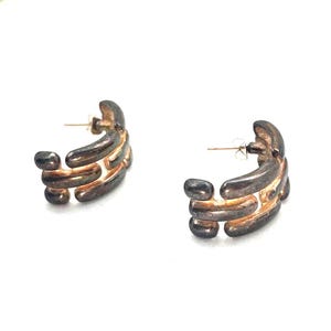 Vintage 80s Chunky Hoop Earrings | Bold Sculptural Mixed Metal Jewelry | Gold & Black Post Backs | Retro Statement Earrings | 1980s Fashion