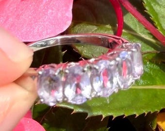 Vintage Sterling Silver Purple Crystal Ring Size 7 Oval Gemstone Ring