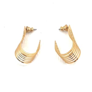 Vintage 1980s Gold Wave Earrings | Pierced Post Modernist Flame Design | Sculptural Statement Jewelry | Lightweight Elegant Gold Earrings