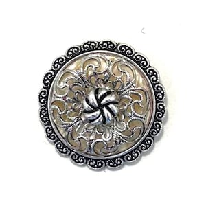 Vintage Filigree Clip-On Brooch / Pin, Silver Tone Floral Sunburst Design Made in West Germany 1950s-1970s, Shiny Circular Jewelry, Signed