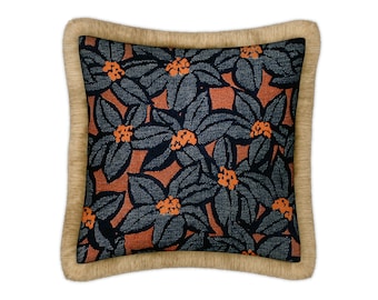 PALAIS Fringe Cushion Michelle Navy & Orange - handmade - multiple sizes available - luxurious fringe