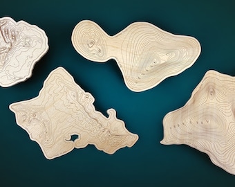 Hawaiian Islands Topographic Wood Coaster Set