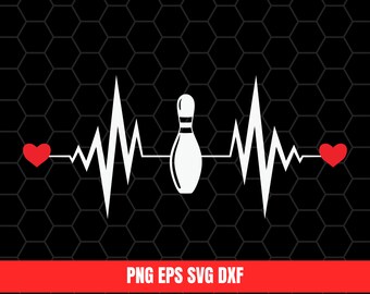 Hjärtslag Bowlingälskare Svg Eps Png Dxf, Digital Nedladdning Sublimeringstryck T-shirt