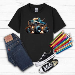 Shark Monster Truck Kids Tee, Boys Tee, Children&#39;s Tee, Kids Graphic Tee, Shark Shirt