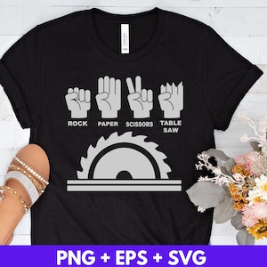 Scie sur table drôle de roche papier ciseaux charpentier Svg Eps Png, téléchargement numérique, fichiers de coupe Cricut, camée silhouette