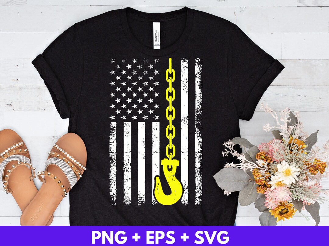 Hook Chain Tow Truck American Flag Svg Eps Png Digital Download, Cricut