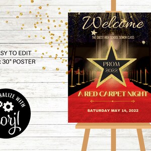 Red Carpet Dance Welcome Sign Hollywood Editable Prom - Etsy