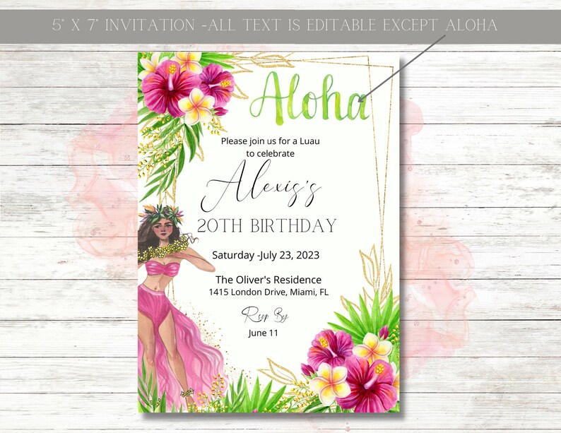 Aloha Invitation Luau Invitation Hawaiian Birthday Wedding Etsy