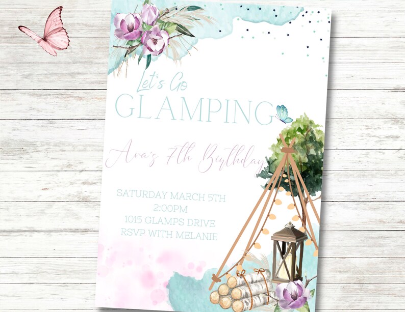 Let's Go Glamping Birthday Invitation, Editable Glamping Invite ...
