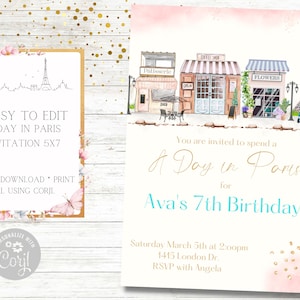 Paris Invitation, French, Birthday Invitation, A Day in Paris, Parisian, Paris Street, Eiffel tower, Bridal Shower, Ooh La La, Editable