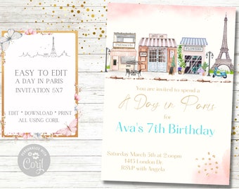 Paris Invitation, French, Birthday Invitation, A Day in Paris, Parisian, Paris Street, Eiffel tower, Bridal Shower, Ooh La La, Editable