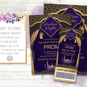 Arabian Nights Einladung, Flyer und Ticket Set, Tanz-Set, Abschlussball, Schultanz, Heimkehr, Mittelschultanz, Geburtstag