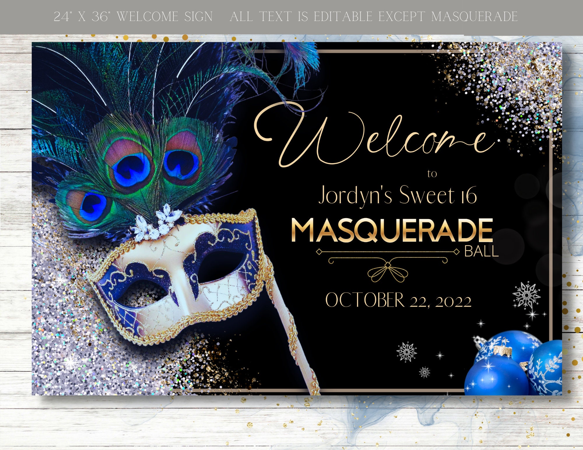 Holiday Masquerade Welcome Sign, Editable Birthday, Prom, Homecoming ...