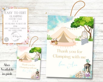 Glamping Favor Tags, Thank you Tags, Party Supplies, Let's go glamping, camping Invitation, Birthday Party, reunion, Girls Trip, Sleepover