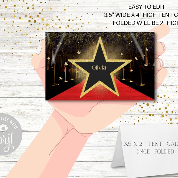 Red Carpet Dance Tent Card, Food Card, Editable,  Hollywood Editable, Prom, School Dance, , Corjl, Father-Daughter , VIP Access ,Birthday