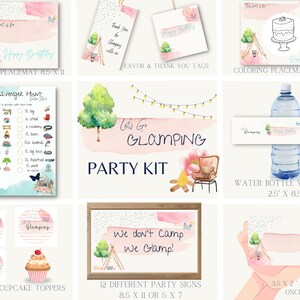 Glamping Party Decorations , Camping Decorations, Printable Birthday, Sleepover, Birthday Supplies, Banner, Signs, Favor Tags, Thank you