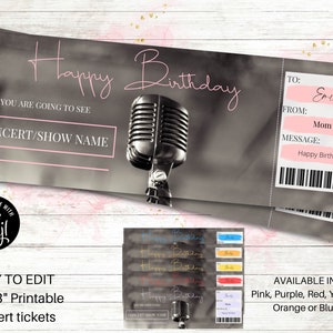 Druckbares Konzertticket, Happy Birthday Konzertticket/ Showticket, editierbar, Corjl, Rockkonzert, Künstler, Pop, Jazz, Musik