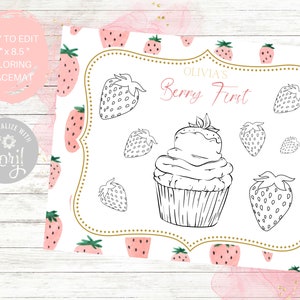 Berry First Birthday Coloring Placemats, Berry Sweet,, First Birthday, Strawberry Party, BBQ, Summer Party, Party Supplies