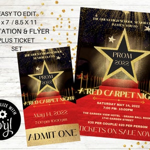 Roter Teppich-Tanzset, Hollywood editierbar, Abschlussball, Schultanz, Einladung, Ticket, Corjl, Vater-Tochter-Tanz, VIP-Zugang, Heimkehr,