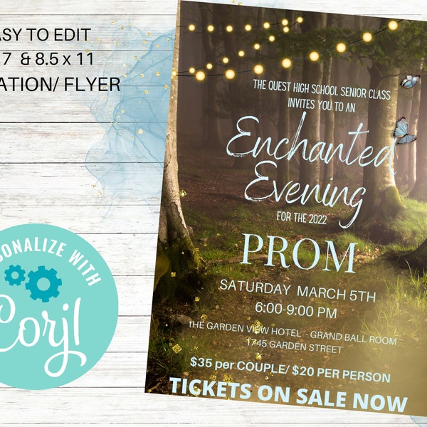 Enchanted Forest Invitation, Prom, Editable, School Dance, for a Birthday or Wedding, Father-Daughter Dance, Corjl, Enchanted Evening,