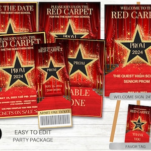 Roter Teppich Party Paket, Einladung, Willkommensschild, Ticket, Favor Tags, Hollywood, Geburtstagsfeier, Abschlussball, Schultanz, Heimkehr