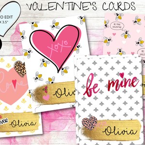 Bee Mine Valentine&#39;s Day Cards, editable, Personalized Treat Tag ,  Kids Valentine&#39;s Cards, School Valentine&#39;s, Gift tag, Girls , xoxo