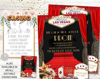 Casino Night Invitation and Flyer Set, Las Vegas Theme, School Dance, Prom, Homecoming, Middle School, Ball, Birthday Party