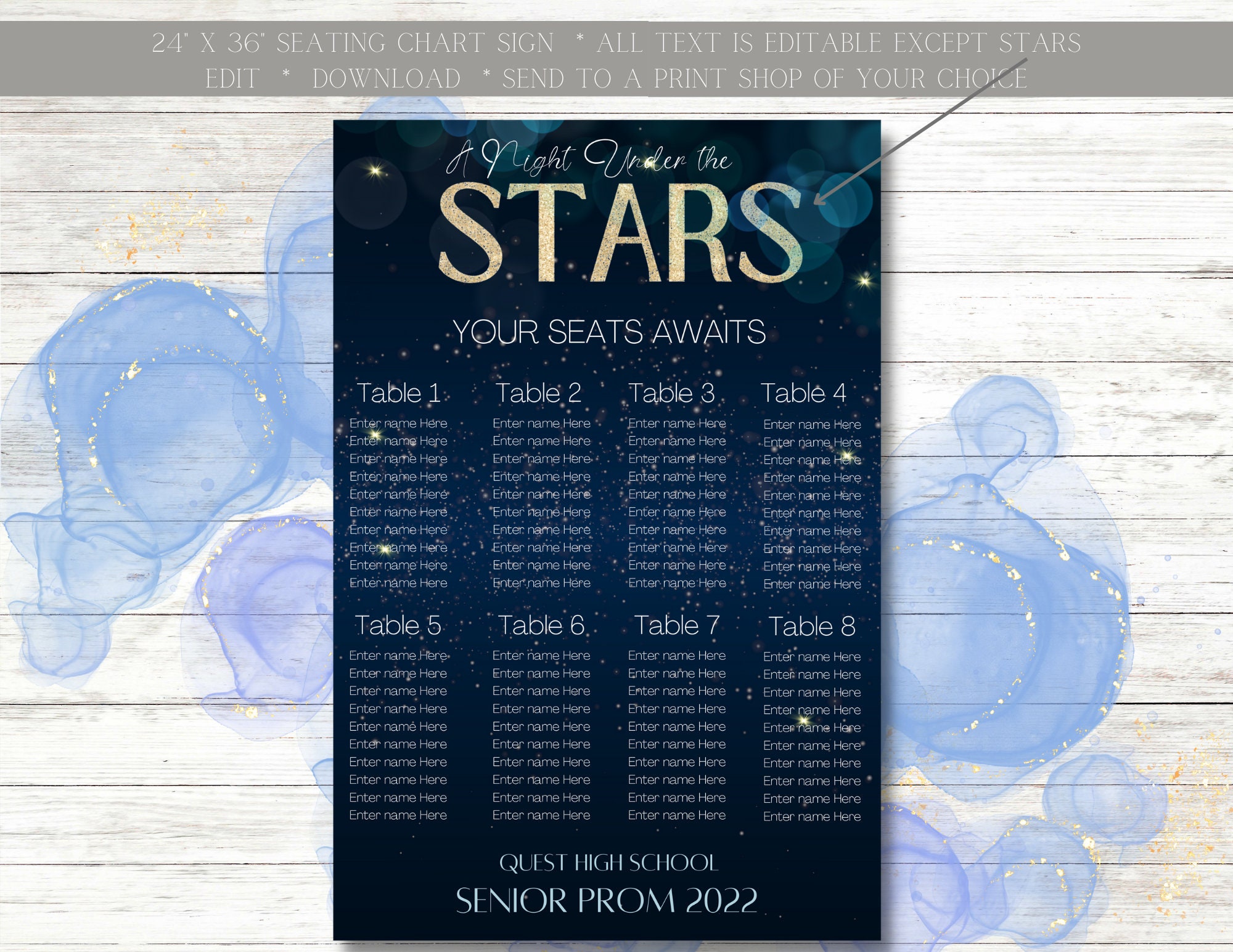 A Night Under the Stars Seating Chart Sign Table Numbers Etsy