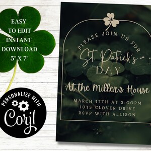 St. Patrick&#39;s Day Invitation, Editable Invitation, Minimalist, March 17th Invitation, Dinner Invitation, Party Invitation, Printable