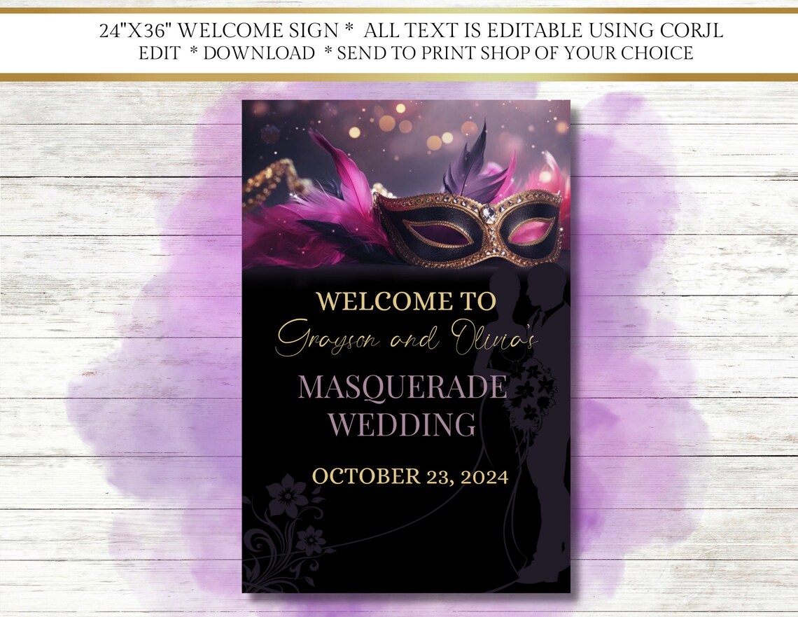 Masquerade Wedding Welcome Sign, Poster, Party, Ball, Prom ...