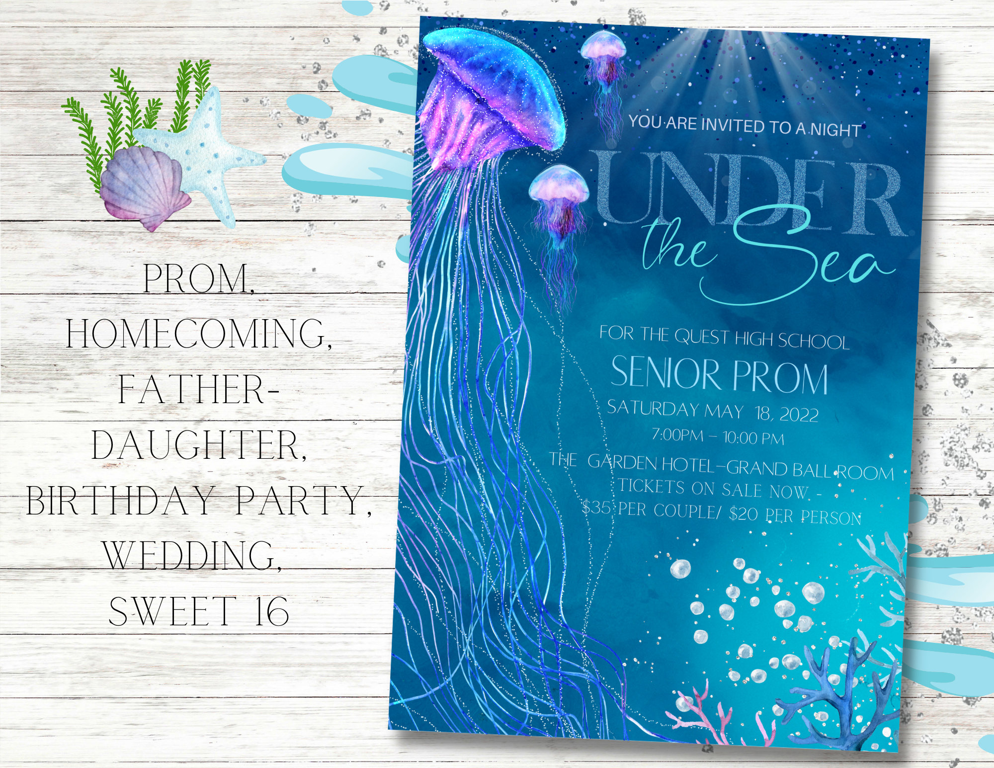 Under the Sea Party 20 LARGE Invitations - 20 Invitations +