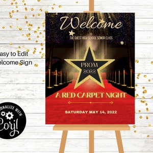 Red Carpet Dance Welcome Sign, Hollywood Editable, Prom, School Dance, , Corjl, Father-Daughter Dance, VIP Access , Homecoming, Birthday