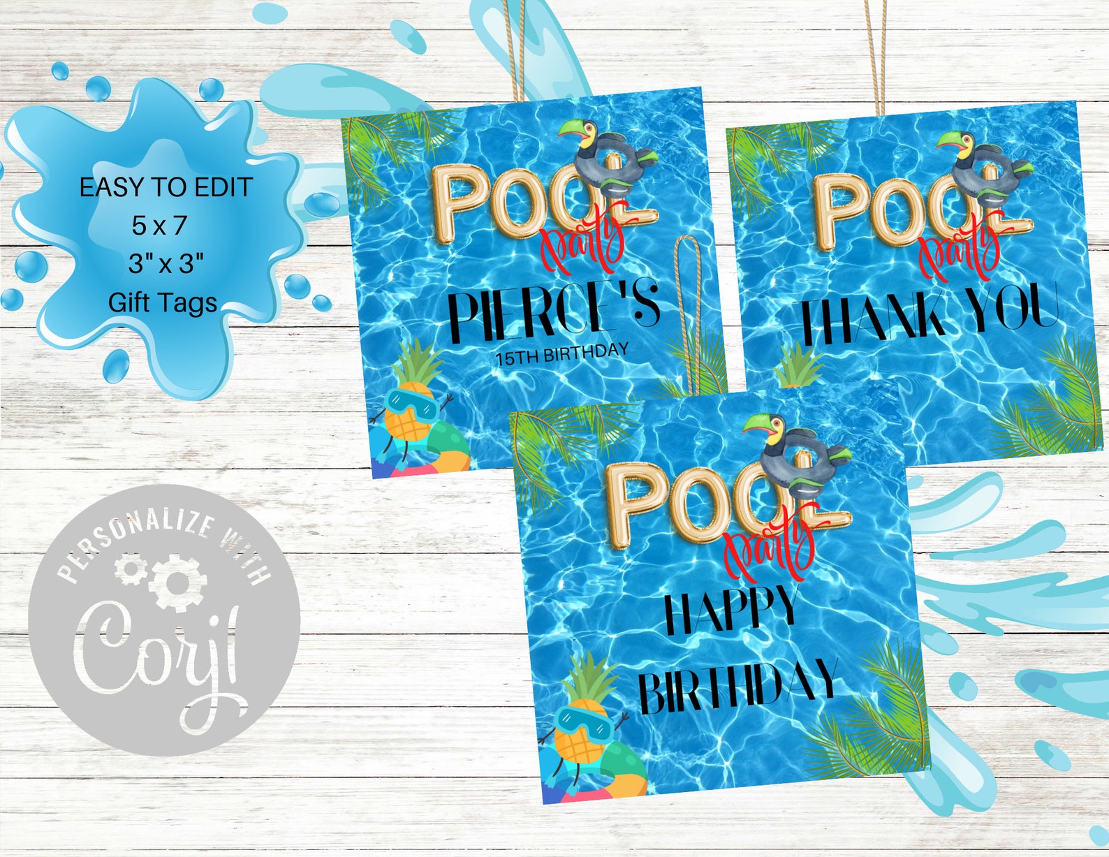 Pool Party Favor Tags, Editable, Birthday Party, Summer Party, Backyard ...