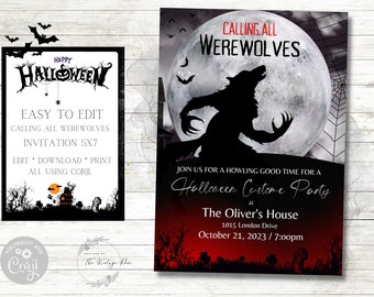 Werewolf Invitation, Calling All Werewolves, Halloween Invitation, Halloween Party, Birthday, October Party
