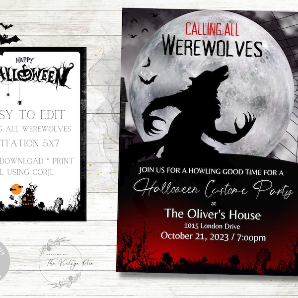 Werewolf Invitation, Calling All Werewolves, Halloween Invitation, Halloween Party, Birthday, October Party