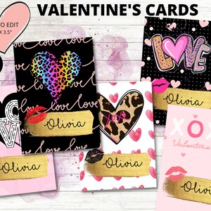 Herz und Küsse Valentinstagskarten, bearbeitbar, personalisierter Leckerlianhänger, Kinder-Valentinskarten, Schul-Valentinstag, Geschenkanhänger, Mädchen, xoxo