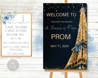 A Night In Paris Welcome Sign, Poster, Evening in Paris, Prom, Homecoming, School Dance, Birthday Party, Middle School, Father-Daughter