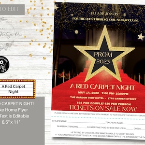 Red Carpet Dance Take Home Flyer , Hollywood Editable, Prom, School Dance, Corjl, Father-Daughter Dance, VIP Access , Homecoming, Birthday