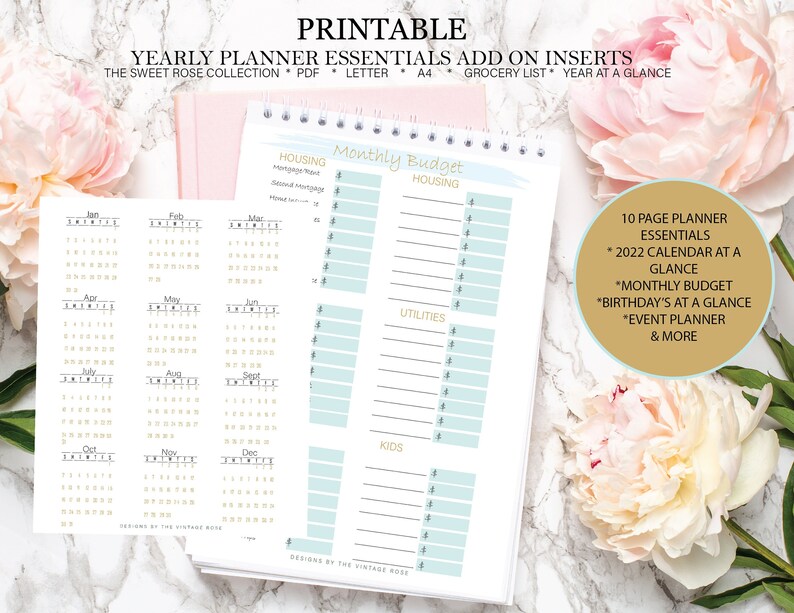 Printable Planner Essentials Planner Inserts 2022 Calendar Etsy