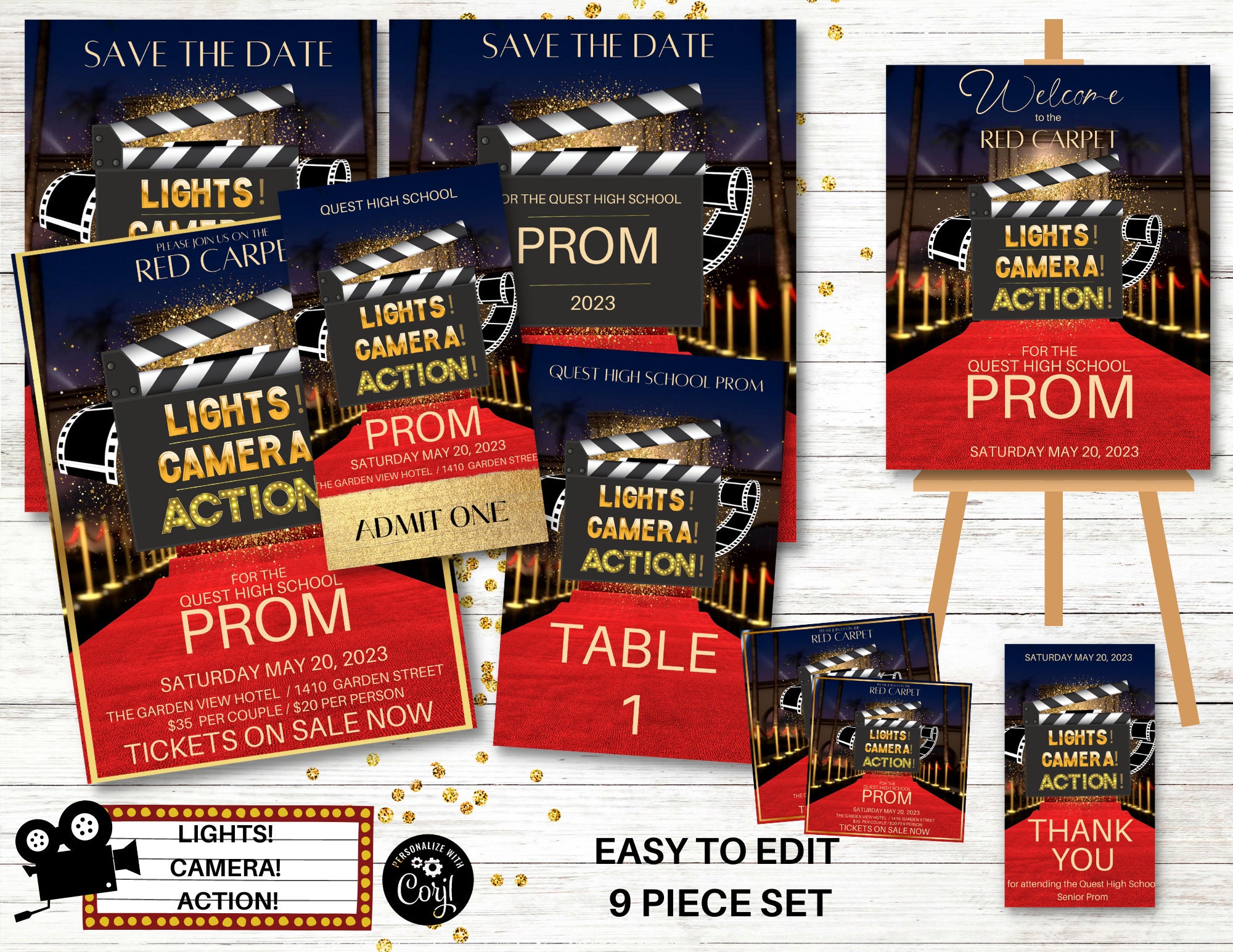 Lights Camera Action Invitation Party Package, Red Carpet, Hollywood