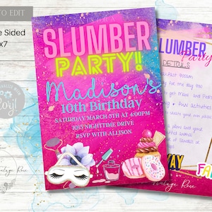 Slumber Party Invitation, Editable, Sleepover, Sleep Over, Birthday Party, Spa Party, Girls Night, Glamping, sleepover squad, pink