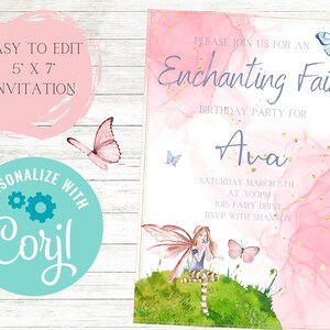 Pink Fairy Birthday Invitation ,  Enchanting Invitation, Pixie Party, Birthday Invitation, Girls Birthday, Kids Birthday