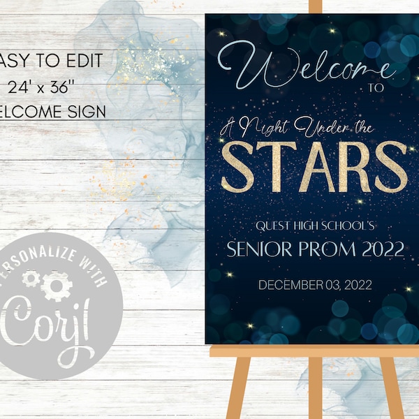 A Night Under the Stars Welcome Sign, Poster, Under the Stars Prom, Homecoming, School Dance, Birthday Party,Starry Night, Personalized Sign