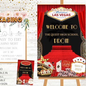 Casino Night Welcome Sign/Poster, Las Vegas Theme, School Dance, Prom, Homecoming, Middle School, Ball, Birthday Party